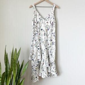 H&M Asymmetrical Ruffle Tiered White Floral Tie Shoulder Midi Dress